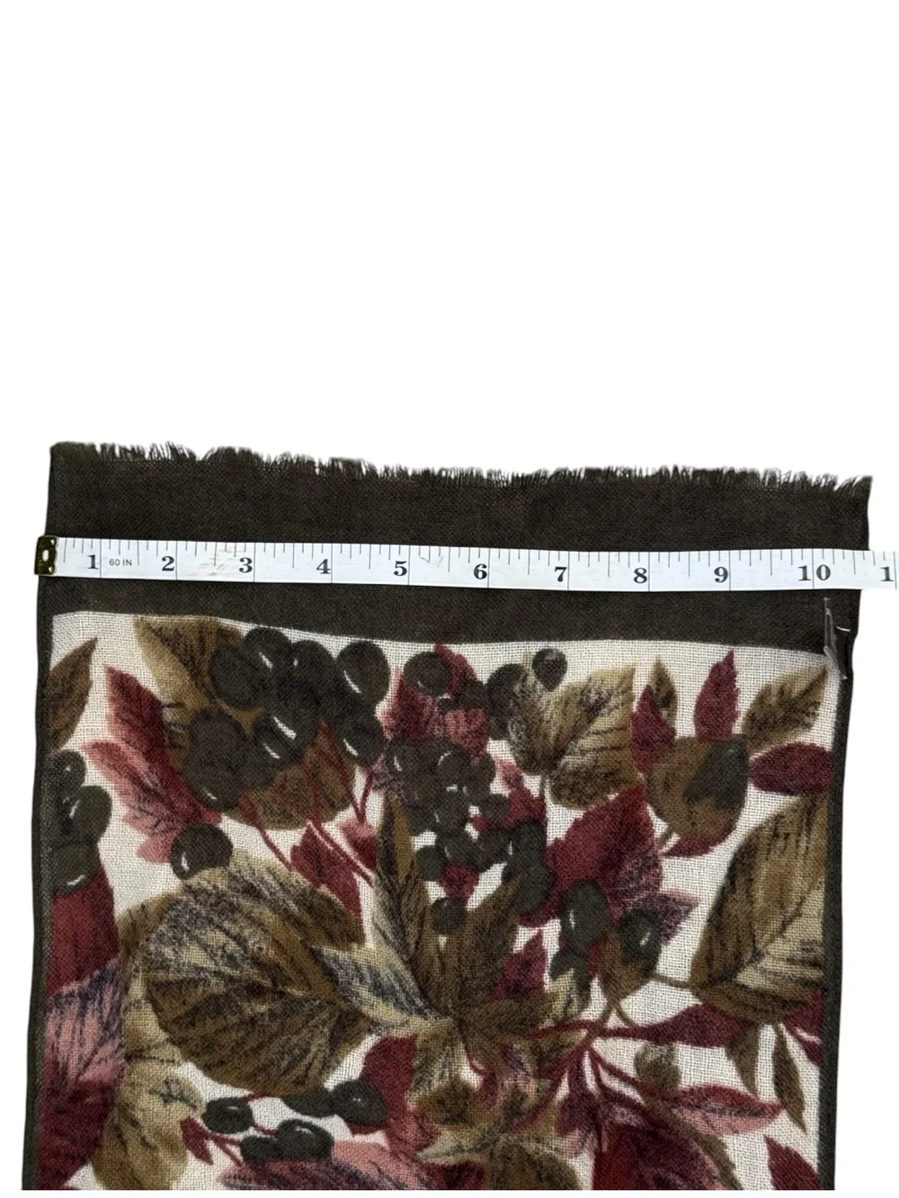 Vintage 90s Y2K Italian 100% Wool Floral Scarf Autumn Botanical Olive Lightweigh
